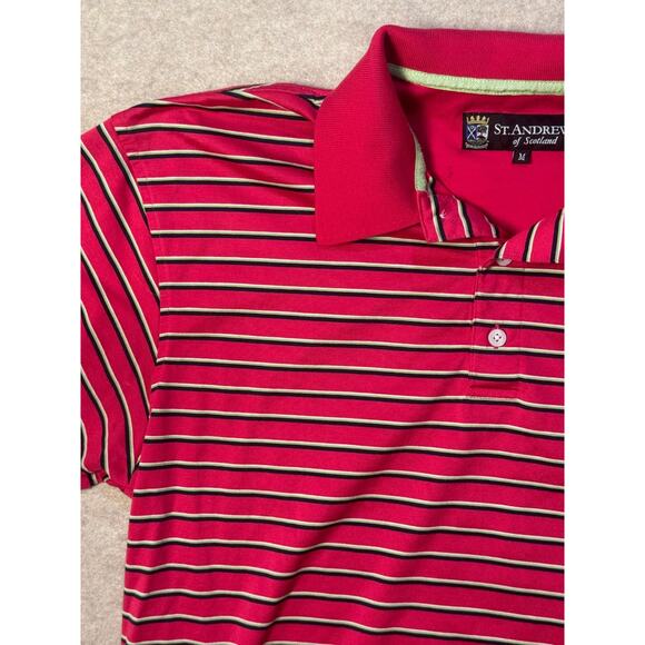 St Andrews Scotland Golf Course Pink Striped Mens Polo Medium - Picture 5 of 8
